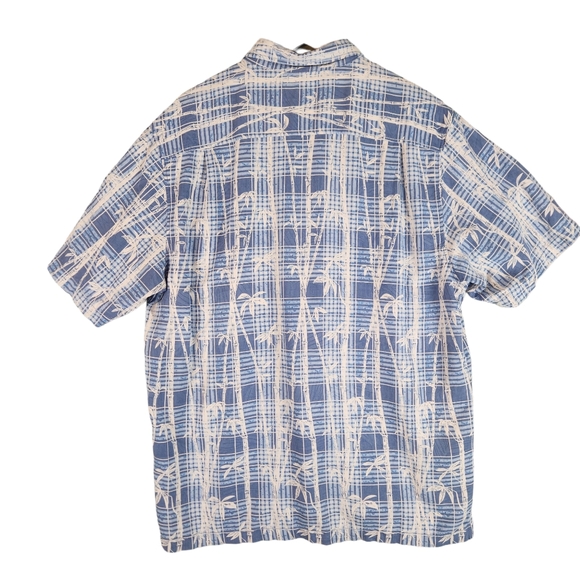 Tommy Bahama Mens Silk Button Down Shirt‎ Large Blue Plaid Palm Hawaiian Print - Picture 2 of 8